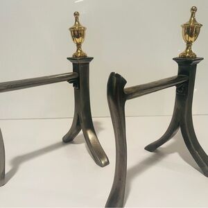Elegant Brass and Iron Fireplace Andirons